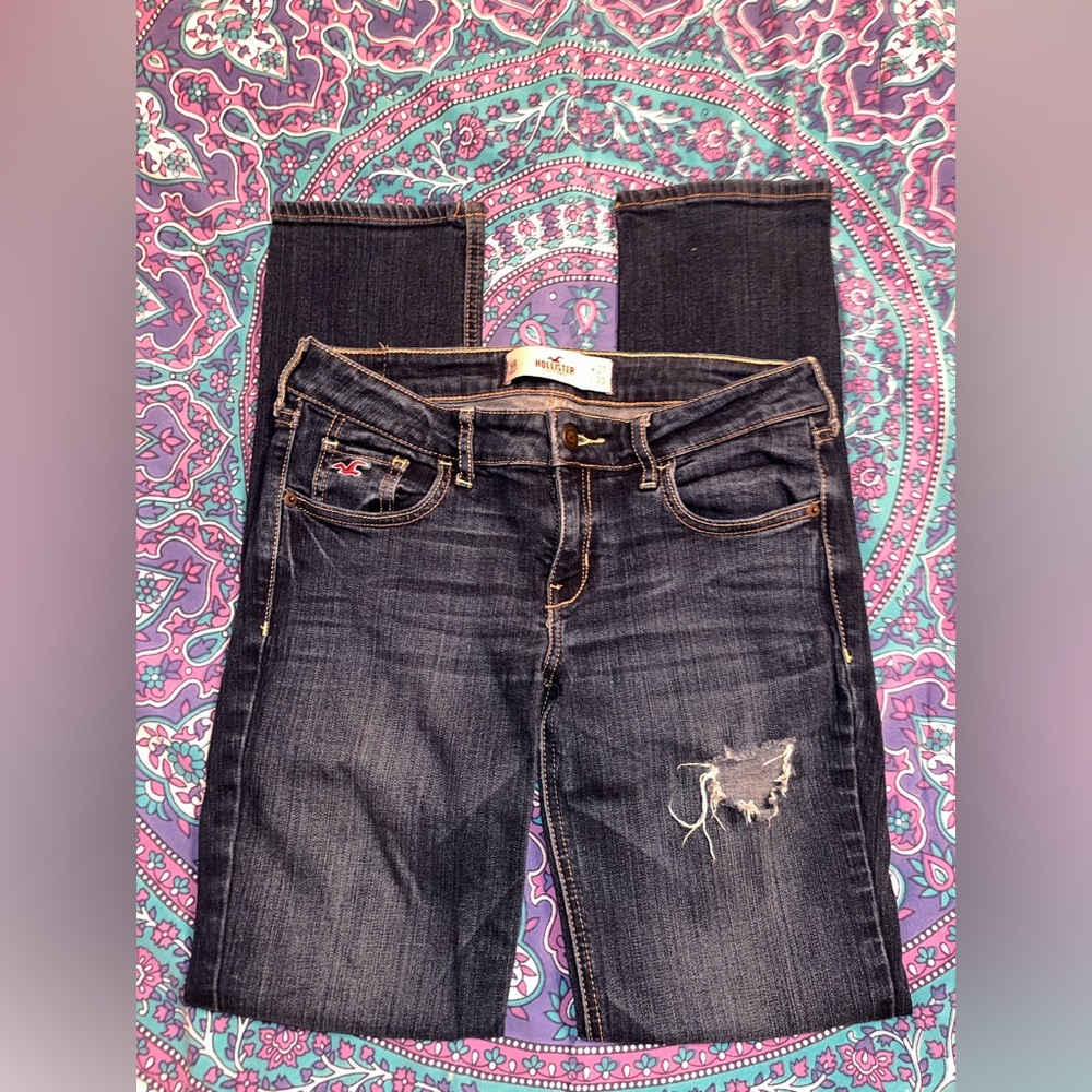 Hollister Women's Distressed Dark Wash Skinny Jeans